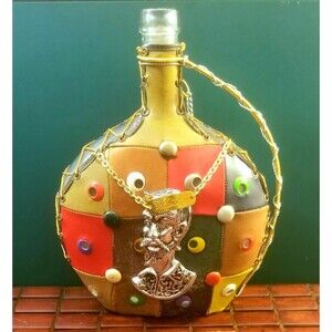 Vintage Mid Century Handmade Leather Wrapped Spanish Whisky Bottle Decanter